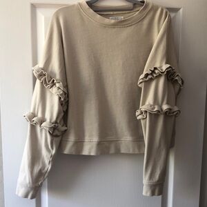 For the Republic size Large Women's Cream Ruffle Sleeve 100% cotton sweatshirt